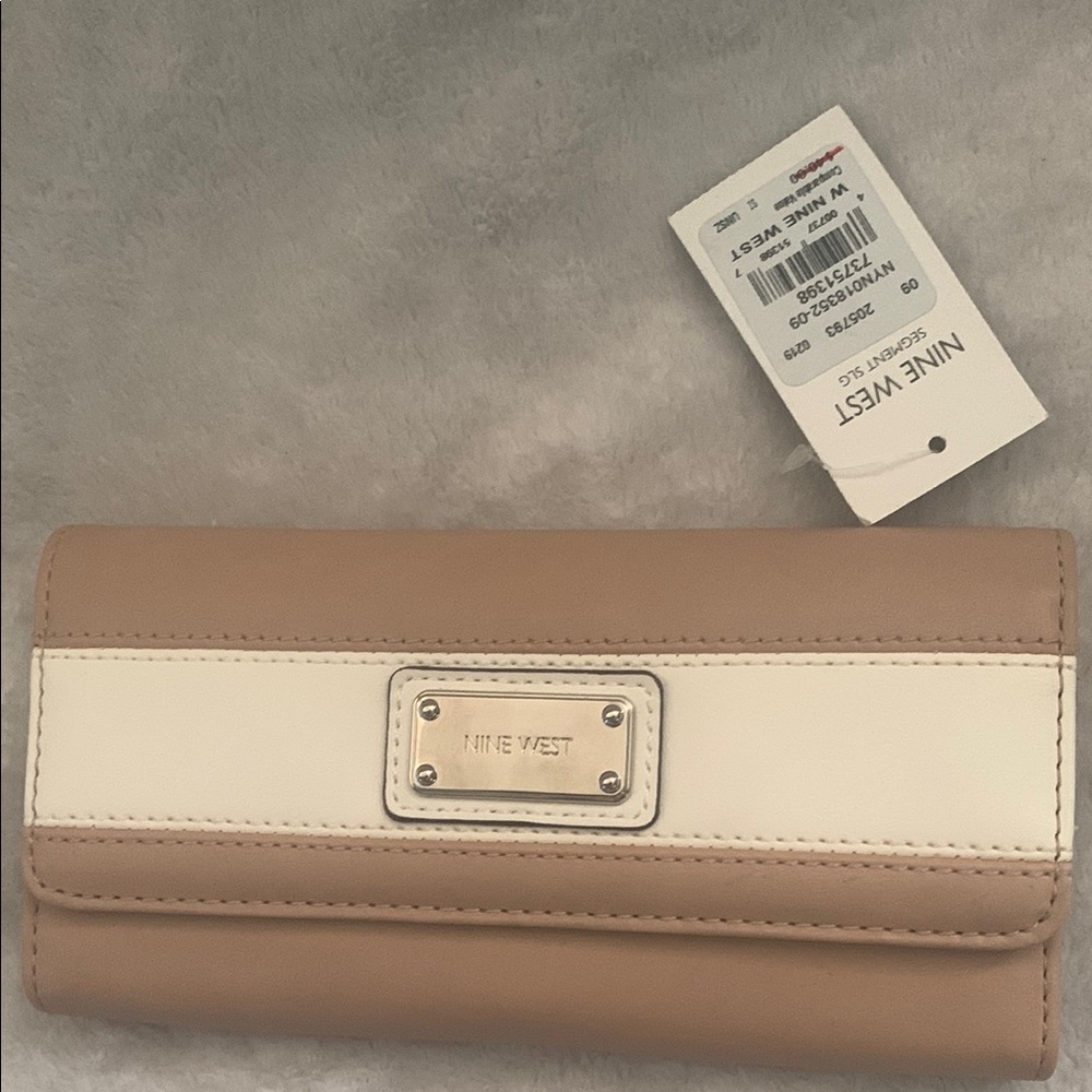 Nine West Tan and White Wallet Sleek Fold-Over Design